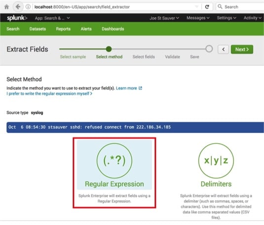 Using a regular expression to extract the field of interest in Splunk