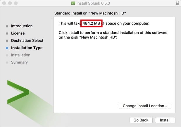 Splunk disc usage screenshot