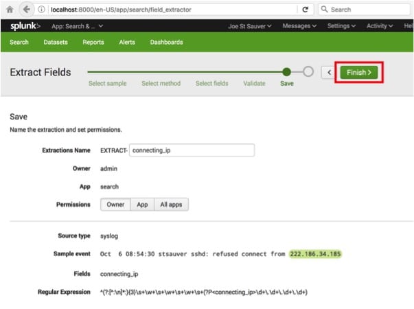 Confirming the Extract Fields in Splunk
