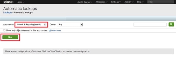 Adding a new automatic lookup in Splunk