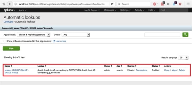 Splunk automatic lookup status