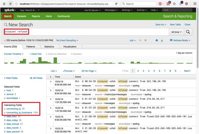 Splunk query search results