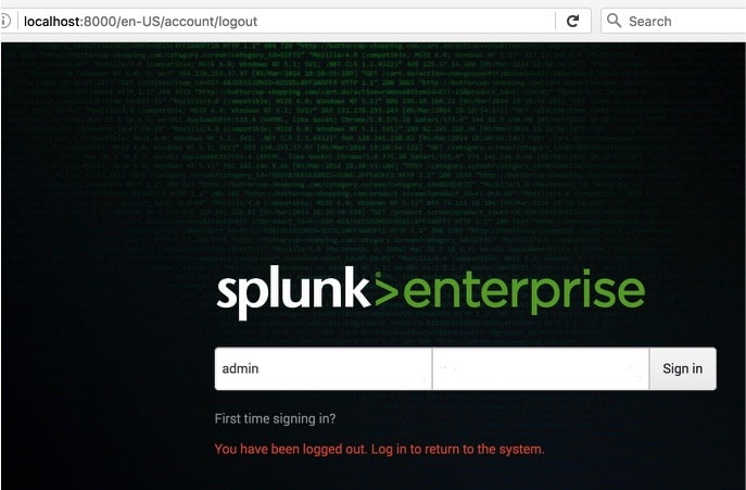 Splunk Enterprise startup screenshot