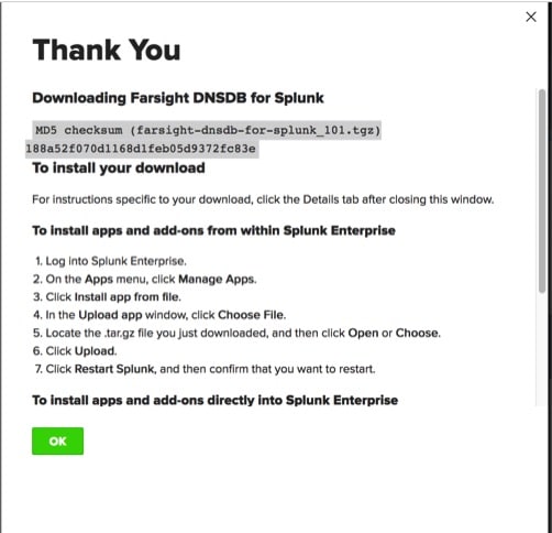 Farsight DNSDB plugin for Splunk screenshot