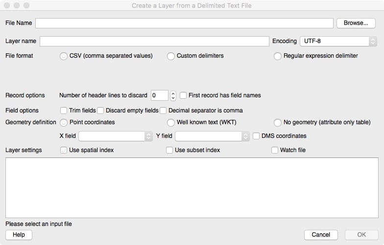 Read In The Geolocated Datapoints in QGIS