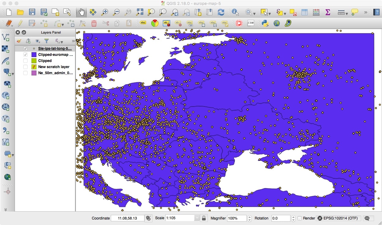 Our Geolocated Datapoints displayed in QGIS