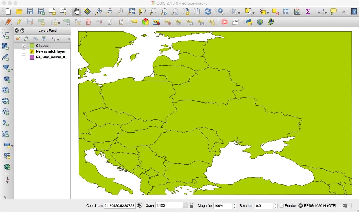 The Clipped Base Map of Eastern Europe in QGIS