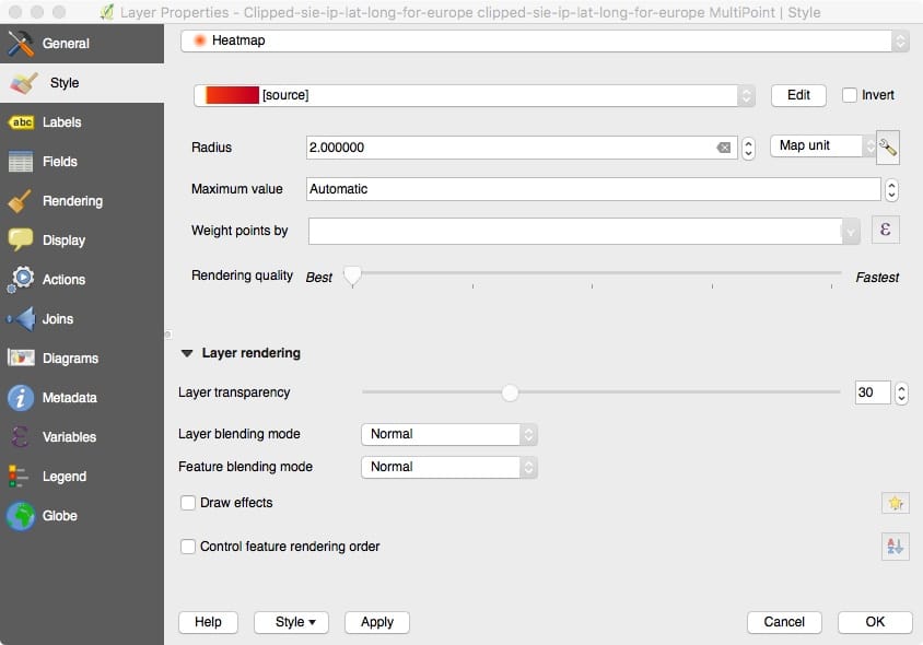 Generating the Heatmap Via Layer Properties in QGIS