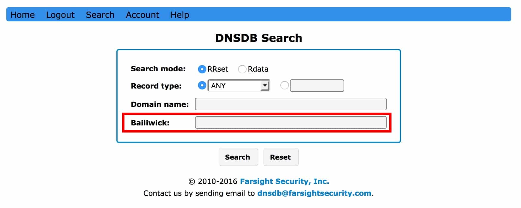 Sample DNSDB Search Web Interface