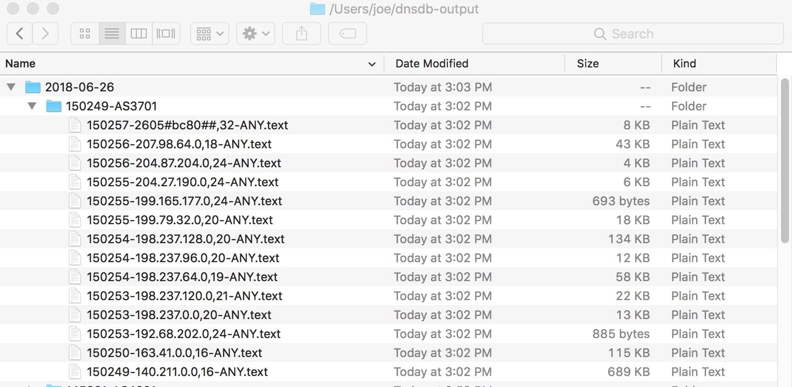 Output from a Query-by-ASN Run for AS3701