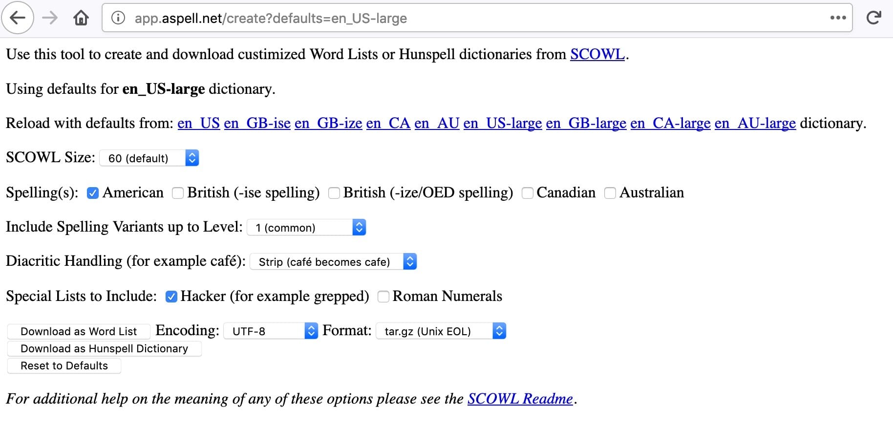 Figure1 Settings For Our Downloaded List of Words
