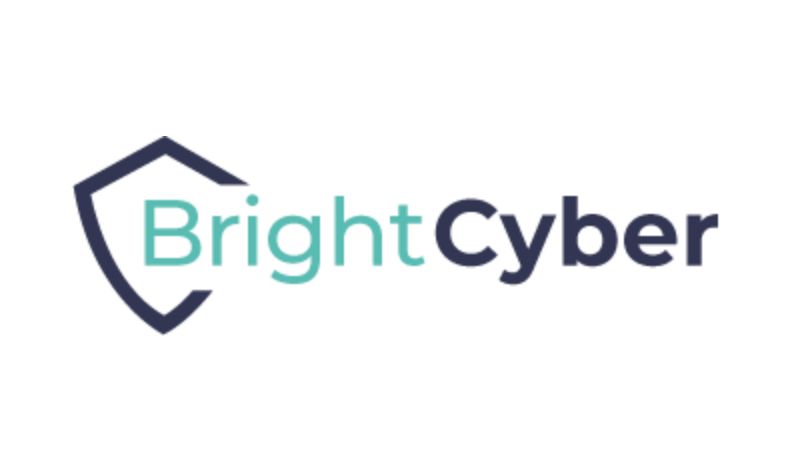 Logo of "bright cyber" featuring a stylized hexagon in blue and green colors with the company name in modern, dark gray typography.