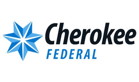 Logo of cherokee federal featuring a blue star to the left of the stylized dark blue text "cherokee federal." the star design incorporates multiple shades of blue.