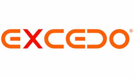 The logo of excedo, stylized in bold orange letters with a modern font, set against a white background. the second 'e' in "excedo" is rotated 90 degrees clockwise.