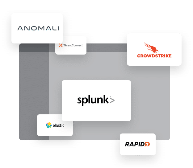 Anomali, ThreatConnect, Crowdstrike, Splunk, Elastic, and Rapid7