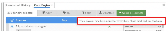 Illustration 10. Confirmation That the Screenshots Have Been Queued for Processing