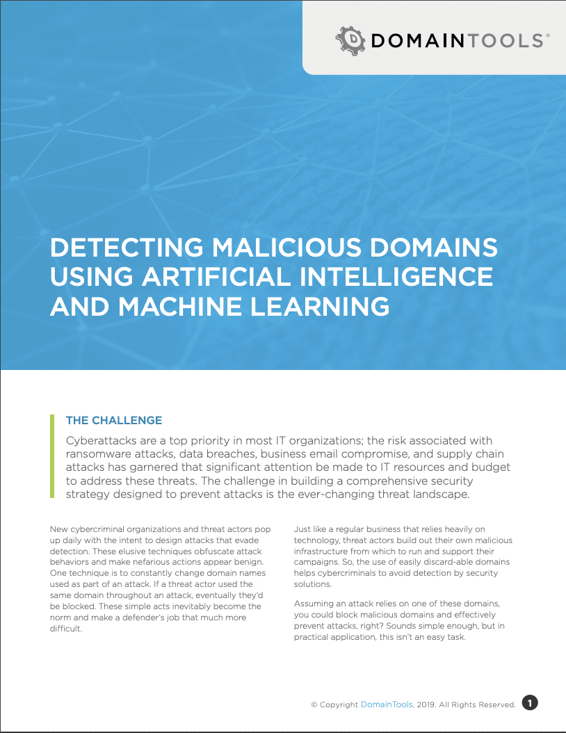 Detecting Malicious Domains Using Artificial Intelligence and Machine Learning Article