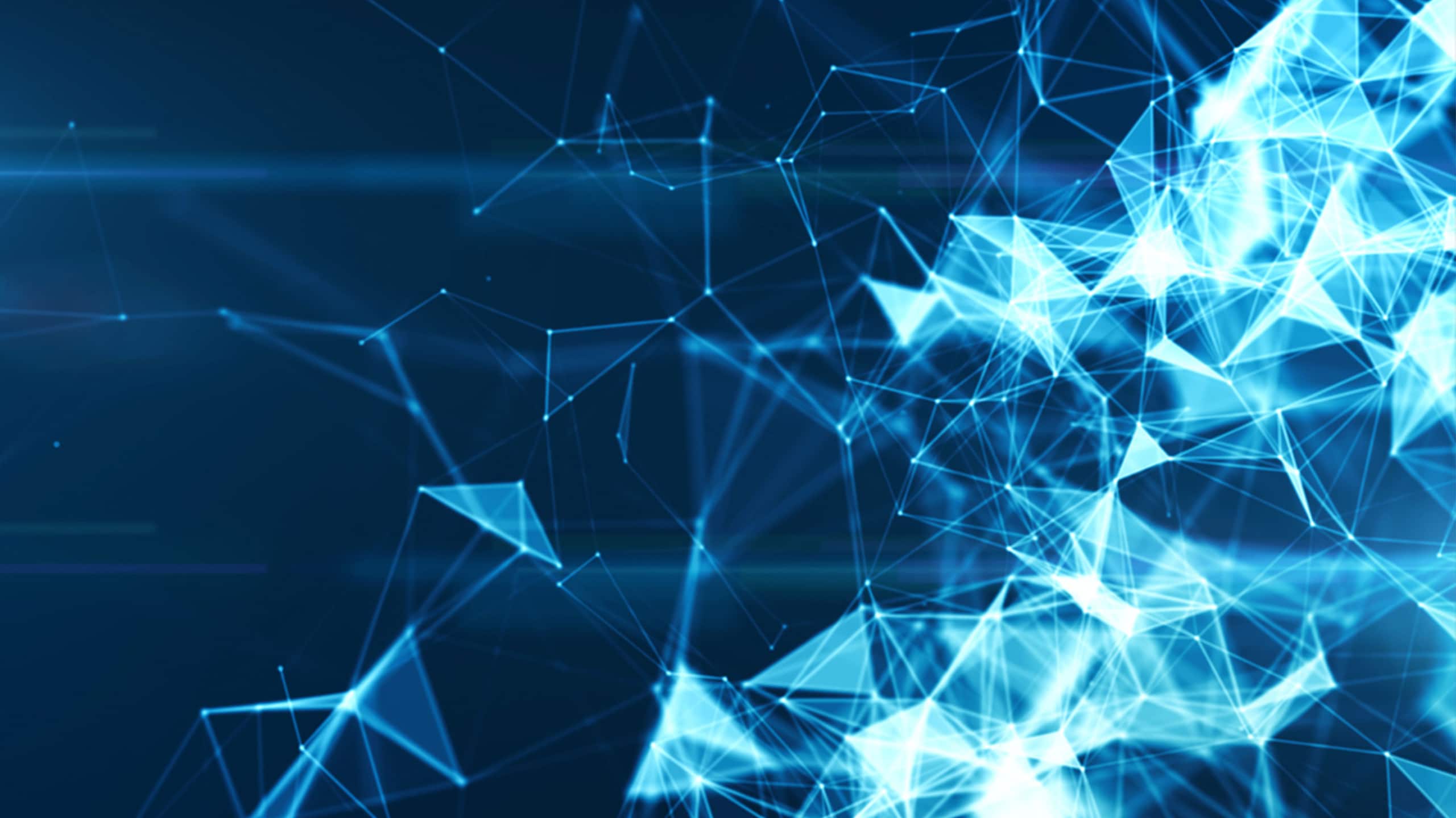 Abstract digital background depicting a network of connected lines and bright blue glowing nodes, symbolizing concepts like technology, connectivity, and data networks, essential for enhancing vulnerability management.