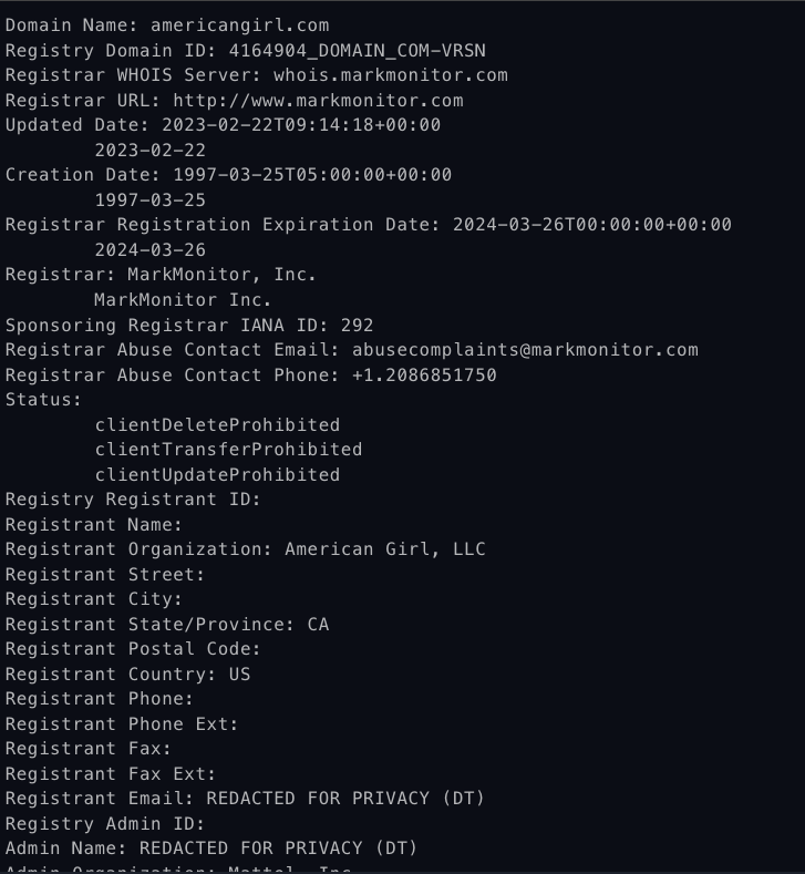 A screenshot of domain registration details for monitorir.com, showing creation date, registrar, registrant information, contact email, and status, with some personal data redacted for privacy.