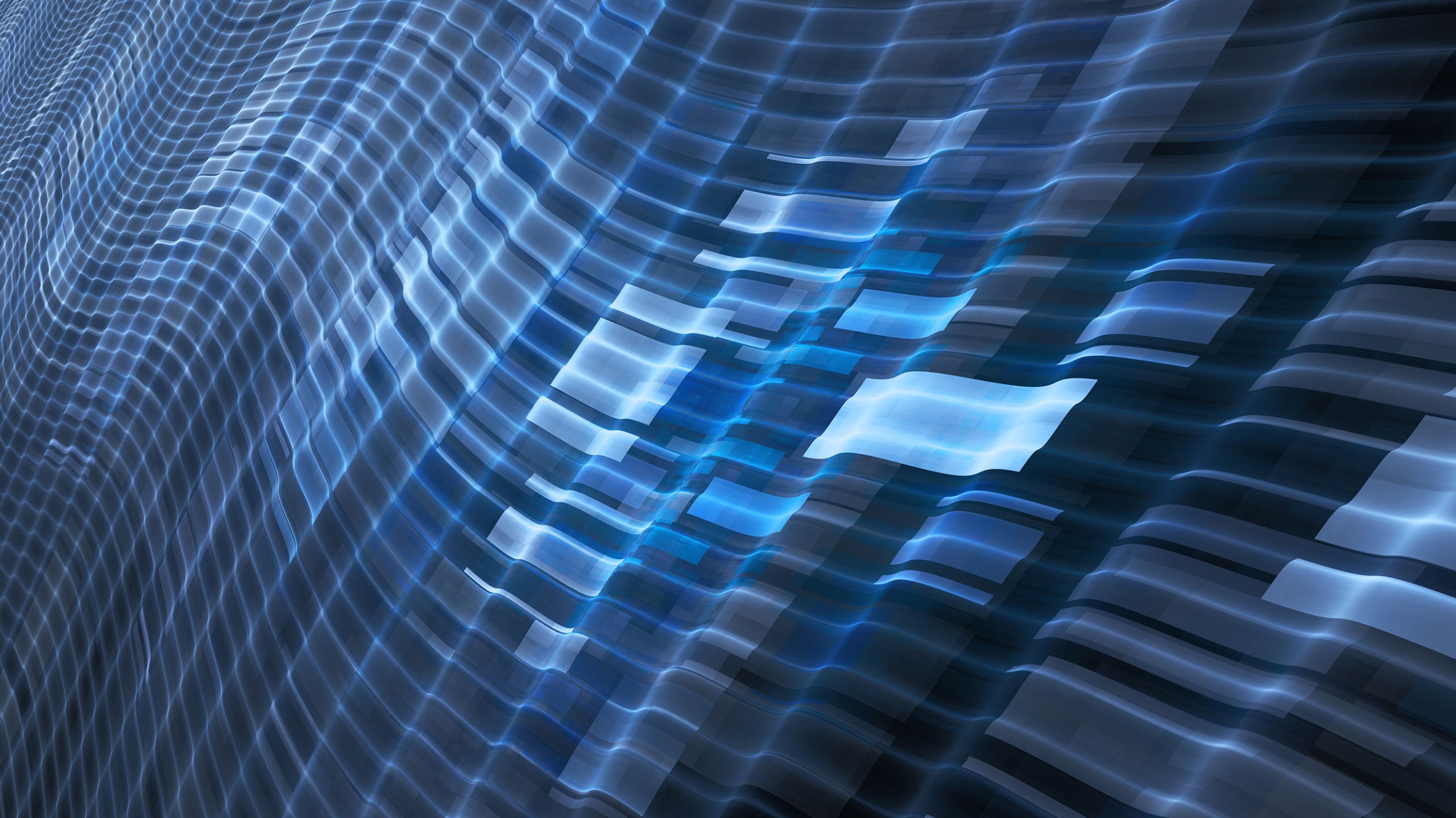 Abstract digital image featuring a small cluster of dynamic wavy lines in shades of blue and black, creating a ripple effect across the surface.