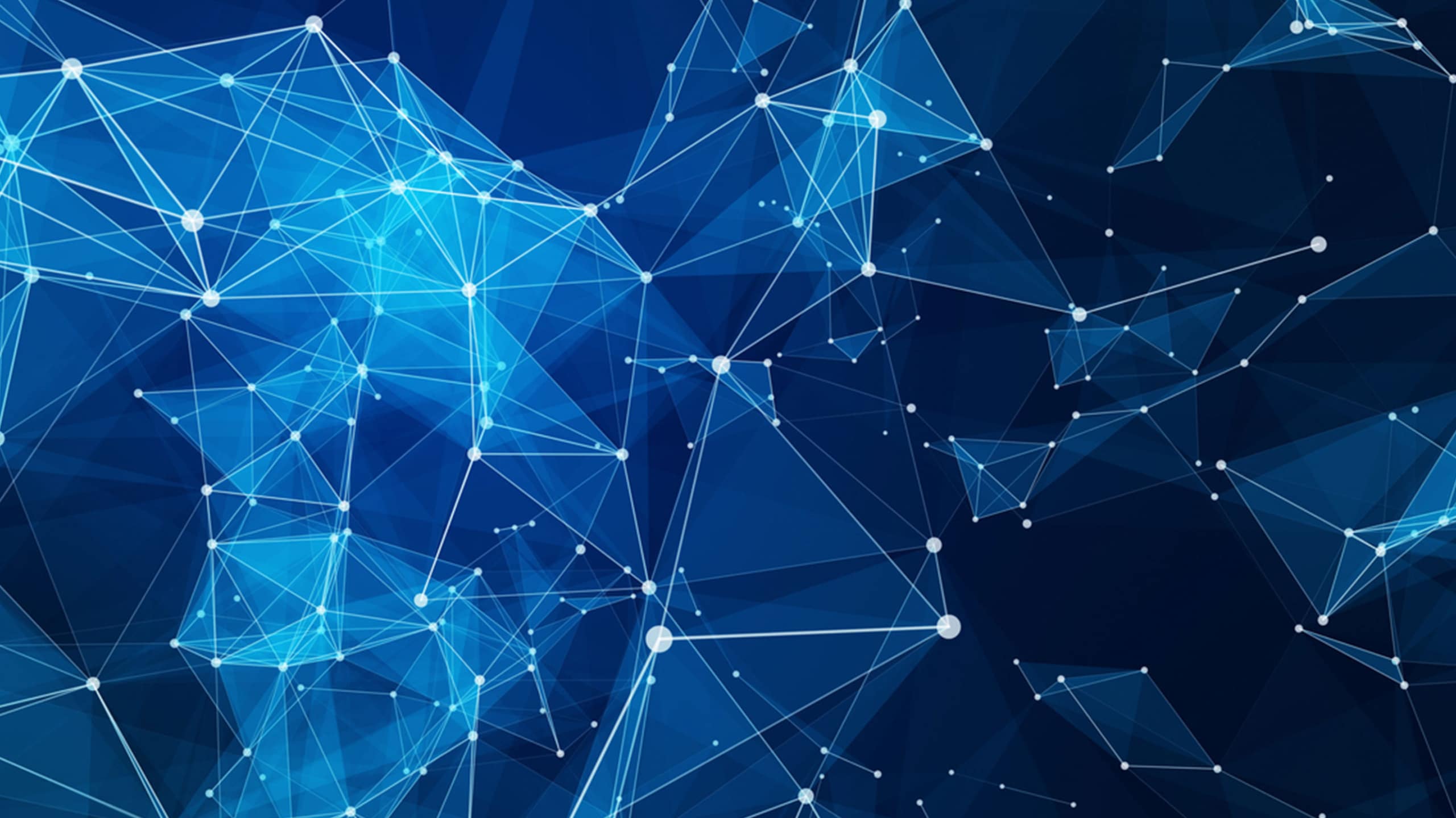 Abstract digital background featuring a network of interconnected white dots and lines on a deep blue background, illustrating concepts of connectivity and technology in thwarting state-sponsored threats.