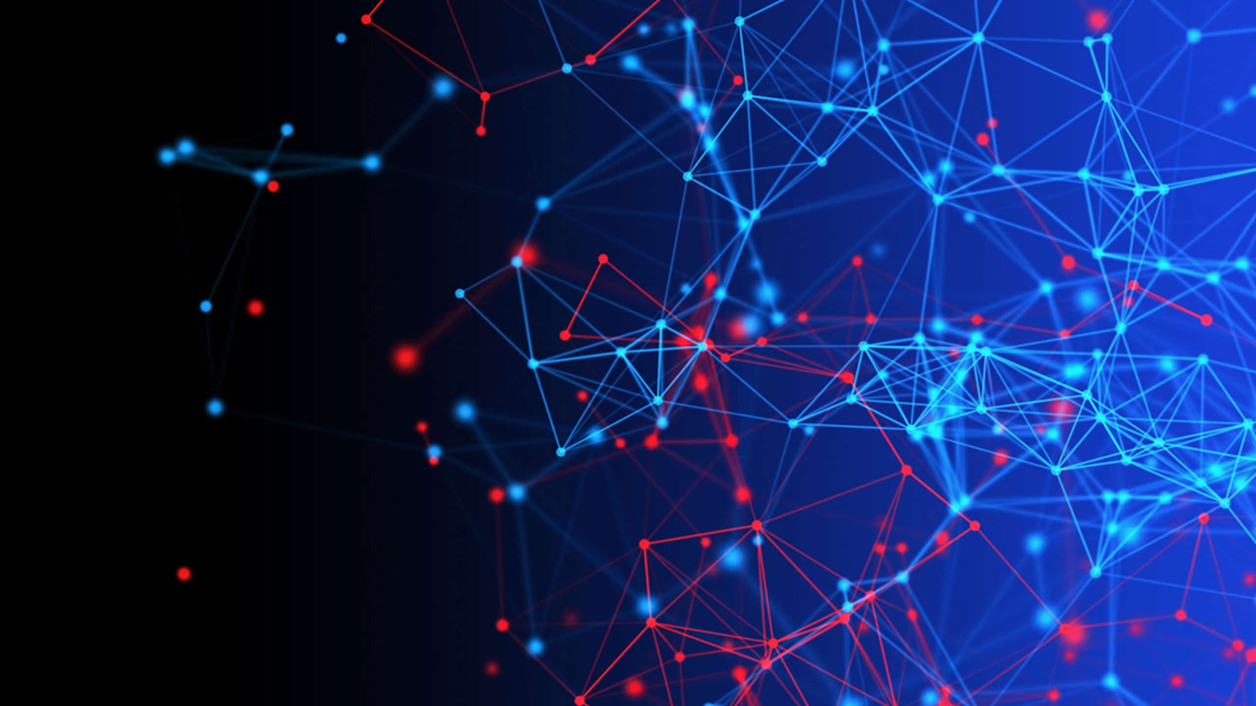 Abstract digital background depicting a network of connected lines and nodes in blue and red colors on a dark blue background, symbolizing technology and connectivity.