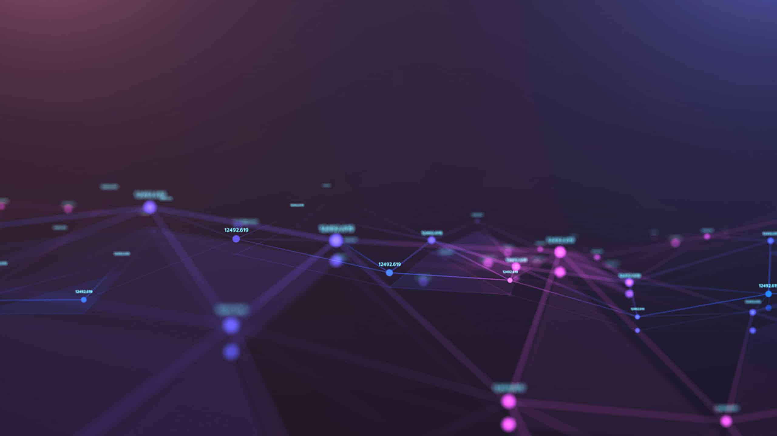 Abstract network image showing interconnected nodes with labels over a dark blue gradient background, depicting how using DNS predicts adversary moves in healthcare.