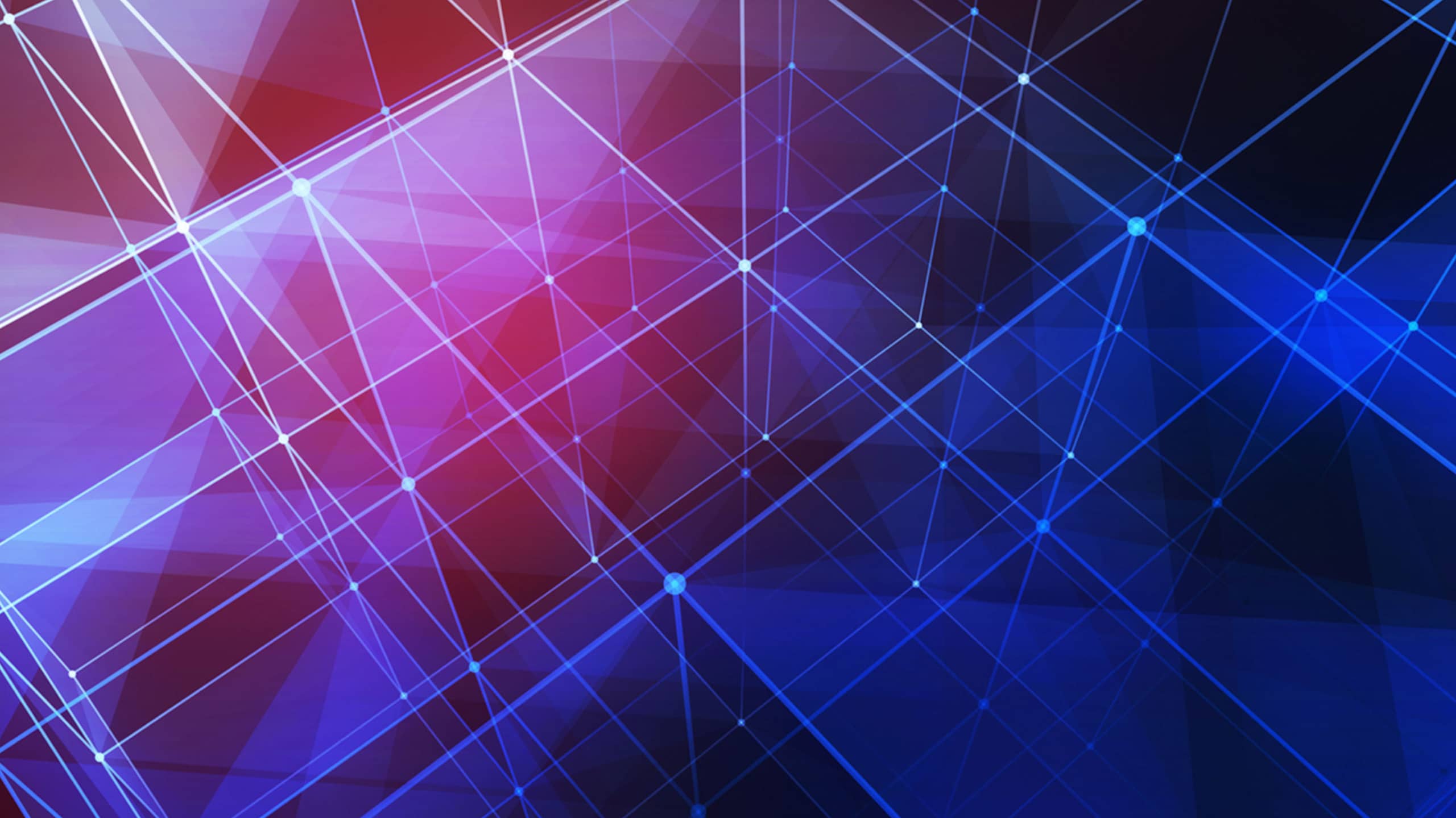 Abstract geometric background featuring a blend of blue and red hues with white intersecting lines forming multiple triangles across the image, designed to explore what's new with Iris Investigate.